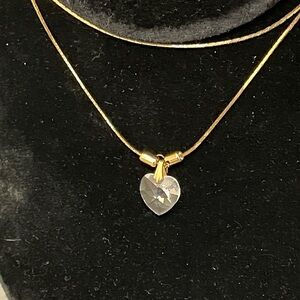 Gold Tone Necklace With Crystal Heart Pendant 14” drop